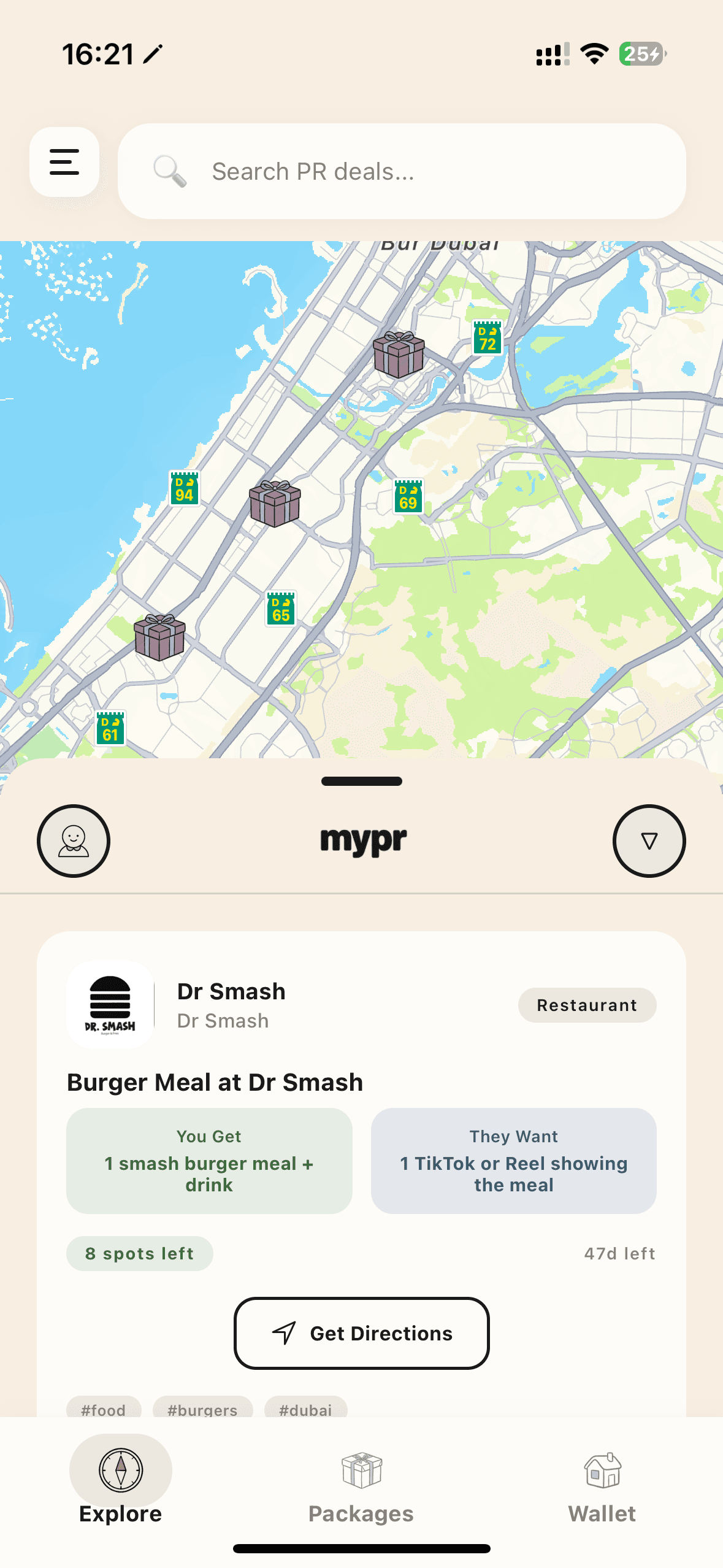 MyPR explore screen — PR deals near you